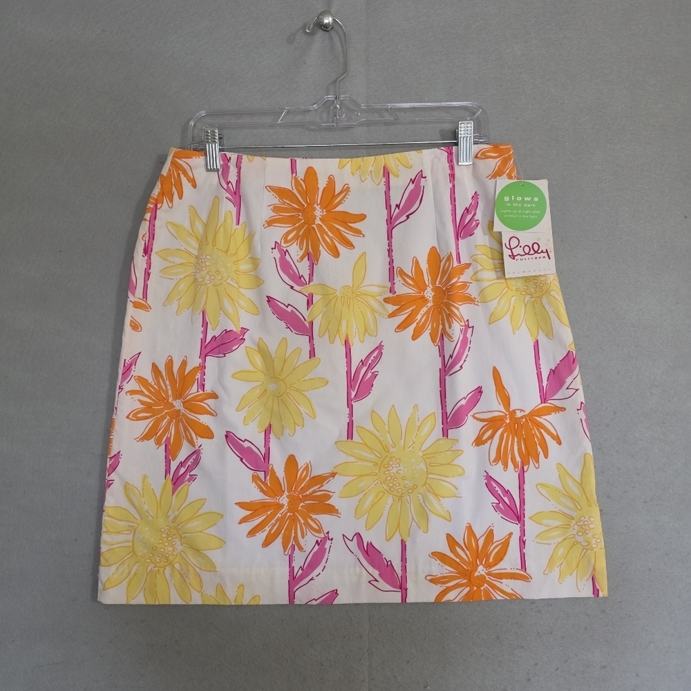 NWT Vtg Lilly Pulitzer Daisey Floral Lined Skirt Glows In The Dark Size 10